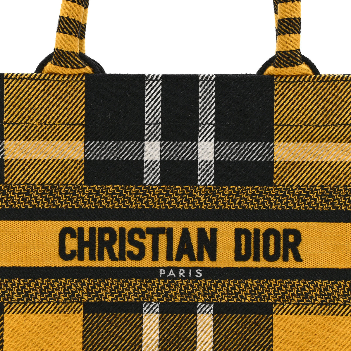 Christian Dior Canvas Embroidered Small Tartan Check Book Tote Yellow Multicolor 8 of 10