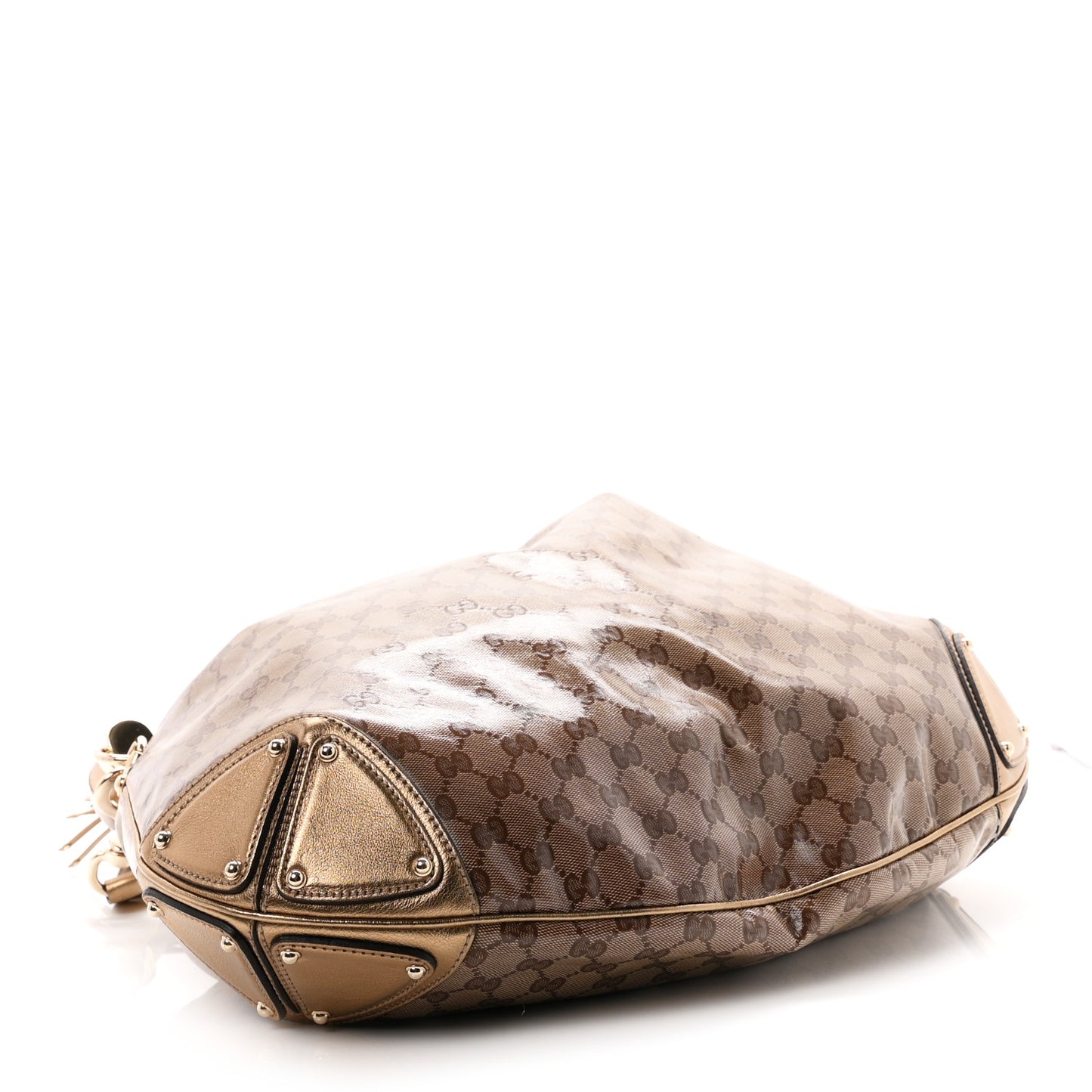 Crystal Monogram Metallic Calfskin Large Indy Top Handle Bag Beige Ebony Gold