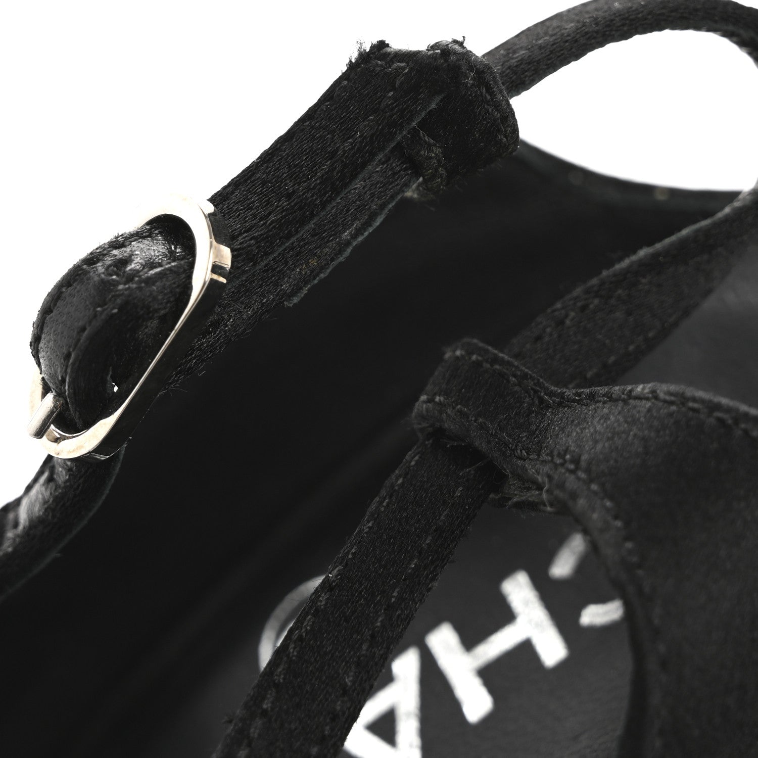Chanel Satin Patent Open Toe Ankle Strap Sandals 37.5 Black 12 of 13