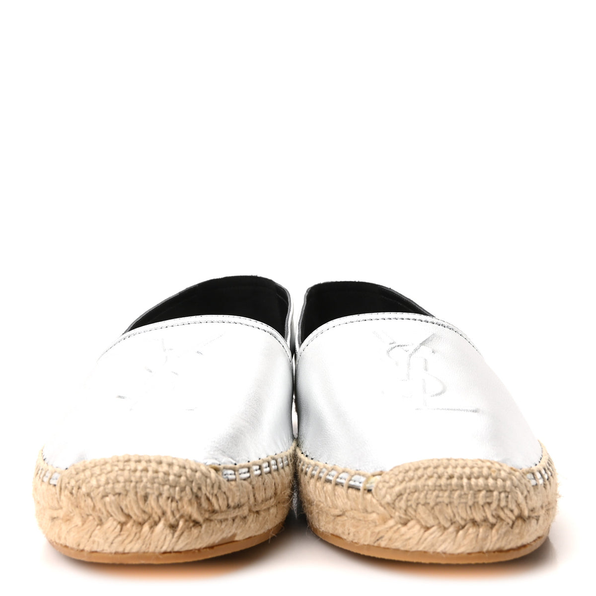 Saint Laurent Metallic Lambskin Monogram Espadrilles 37 Platino 3 of 10