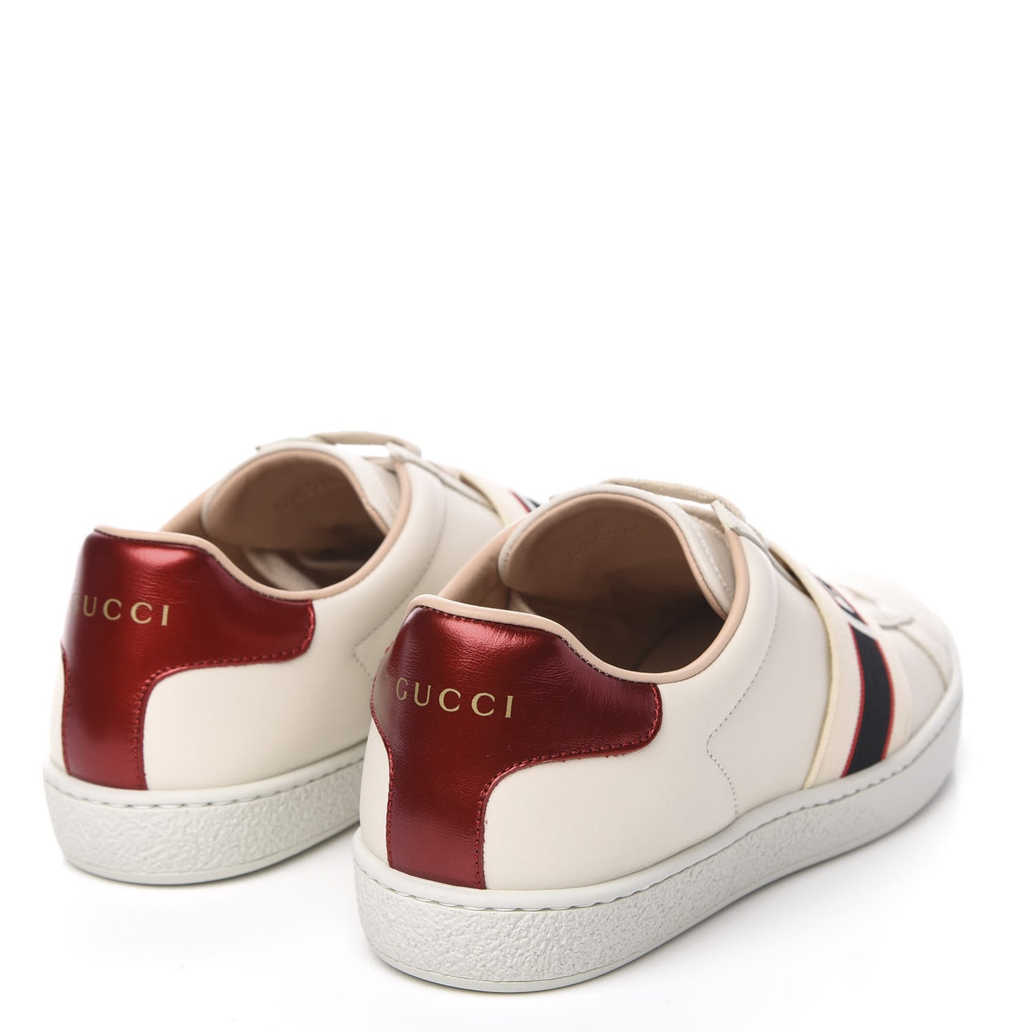 Calfskin Stripe Womens New Ace Sneakers 36.5 New Mystic White Ecru Red Flame