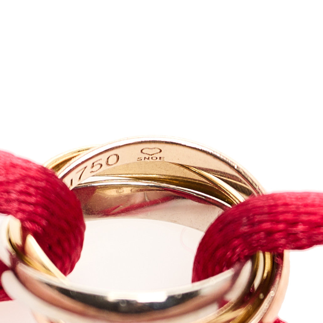 18K Pink Yellow White Gold Trinity Cord Bracelet Red