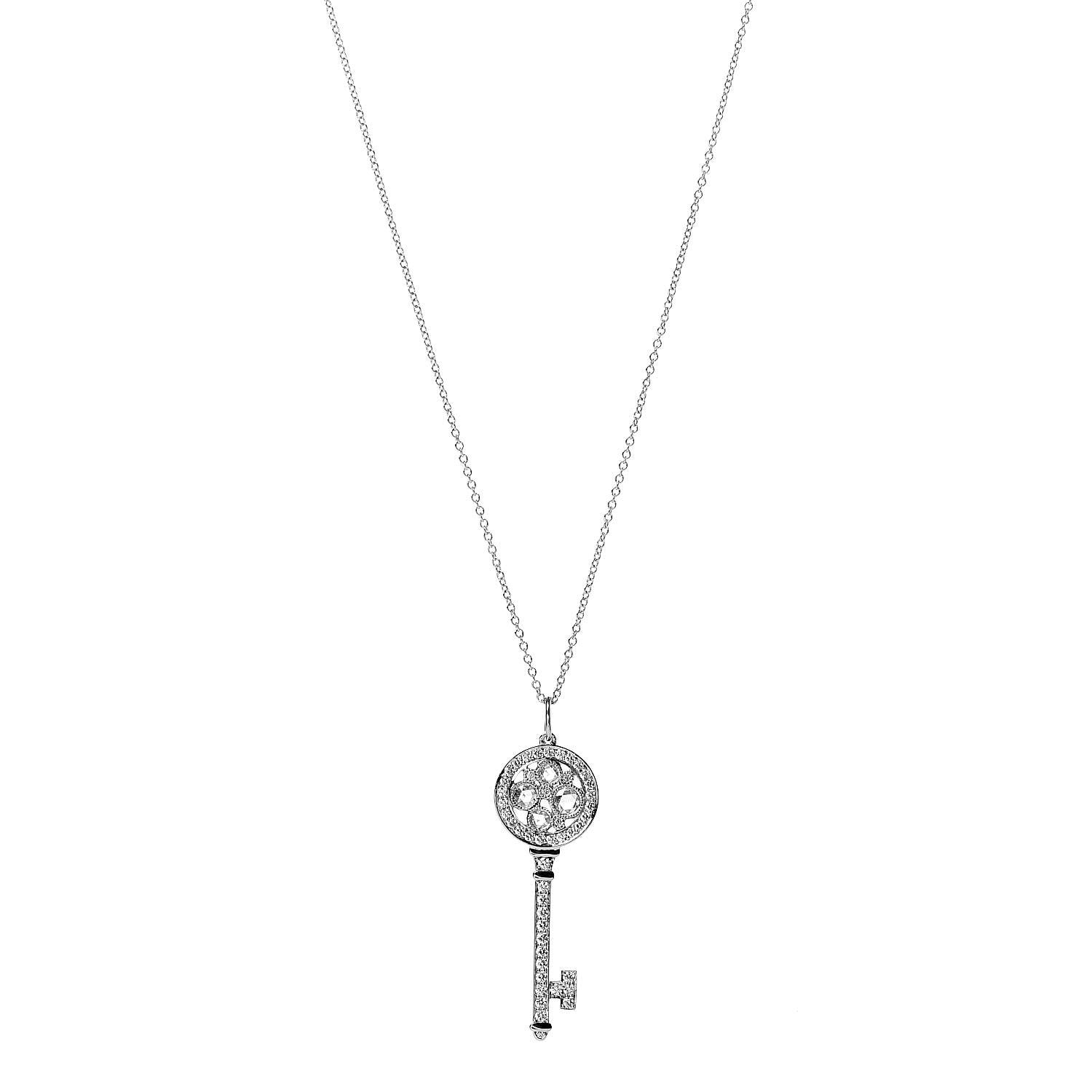 Tiffany Platinum Diamond Cobblestone Key Charm Pendant Necklace 1 of 5