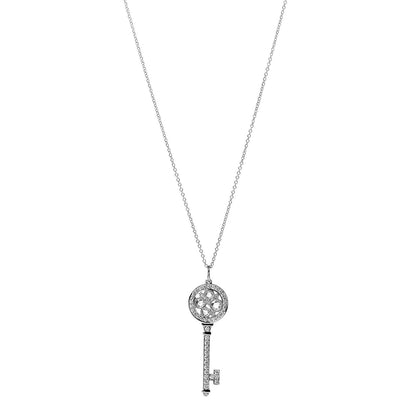 Tiffany Platinum Diamond Cobblestone Key Charm Pendant Necklace 1 of 5