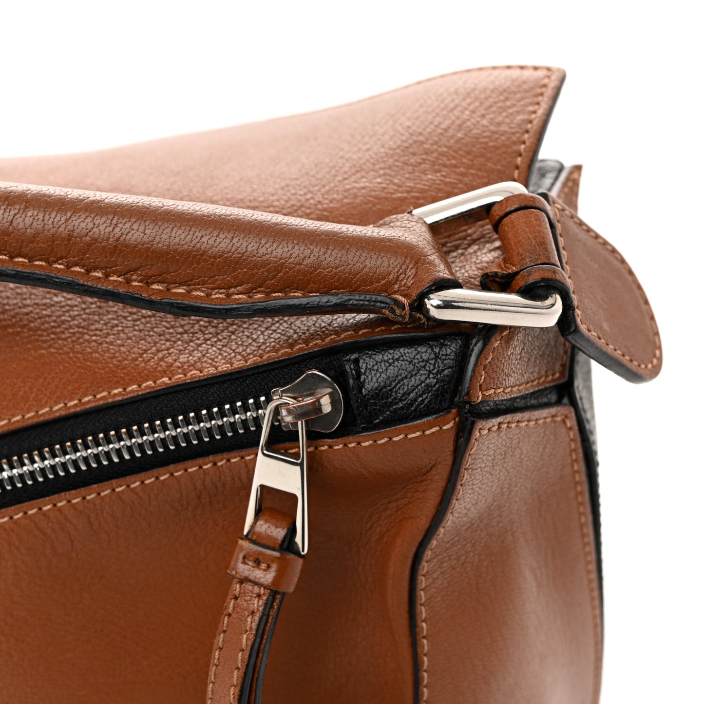 Calfskin Colorblock Medium Puzzle Bag Tan Red Black