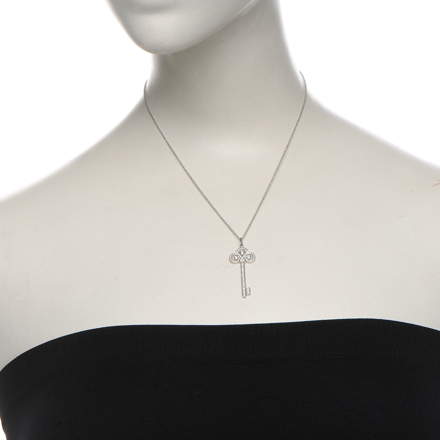 Tiffany Platinum Diamond .90ct Fleur De Lis Key Pendant Necklace 2 of 7