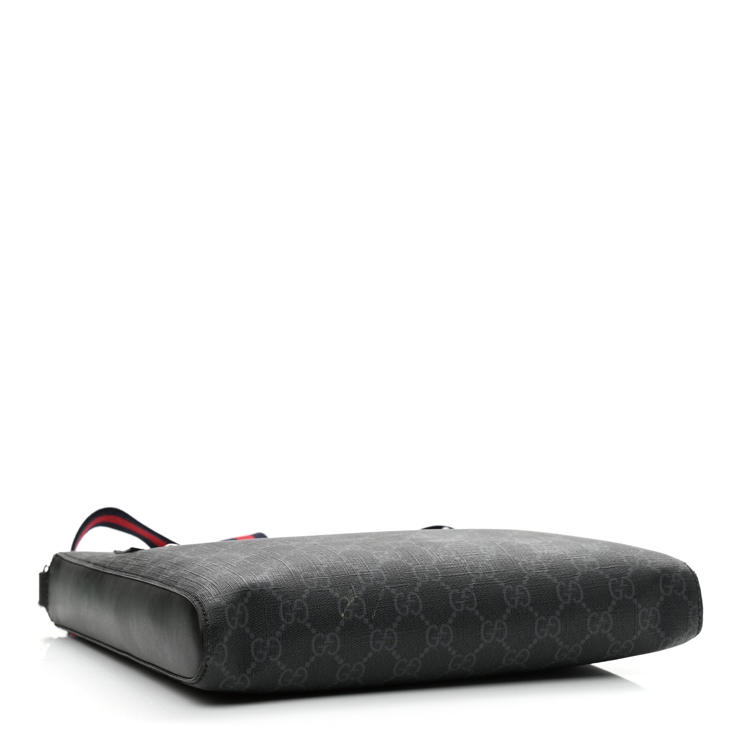 GG Supreme Monogram Appia Calfskin Web Flat Messenger Bag Black Grey