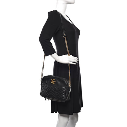 Gucci Calfskin Matelasse Medium GG Marmont Chain Shoulder Bag Black 2 of 15