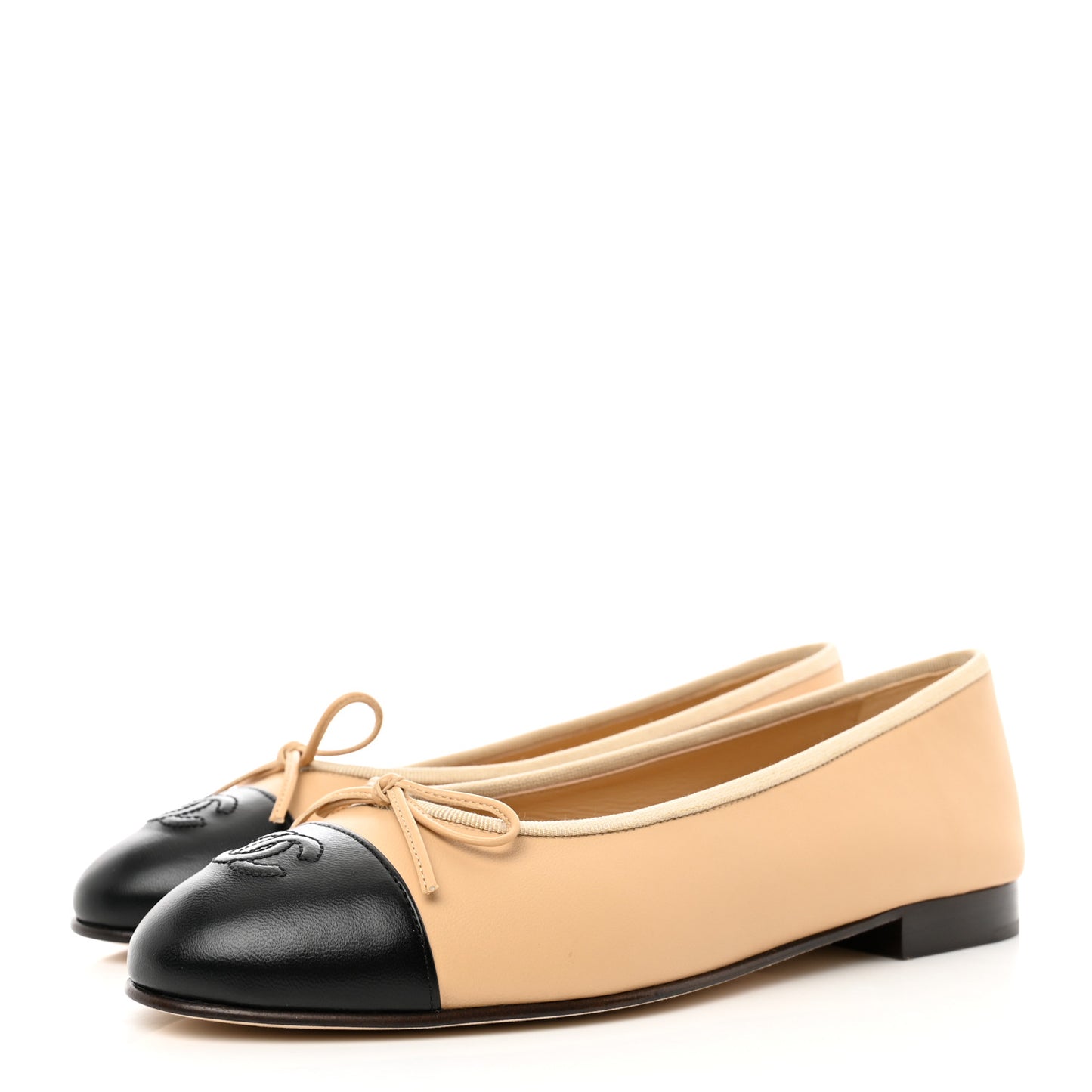Lambskin Cap Toe Ballerina Flats 38.5 Beige Black