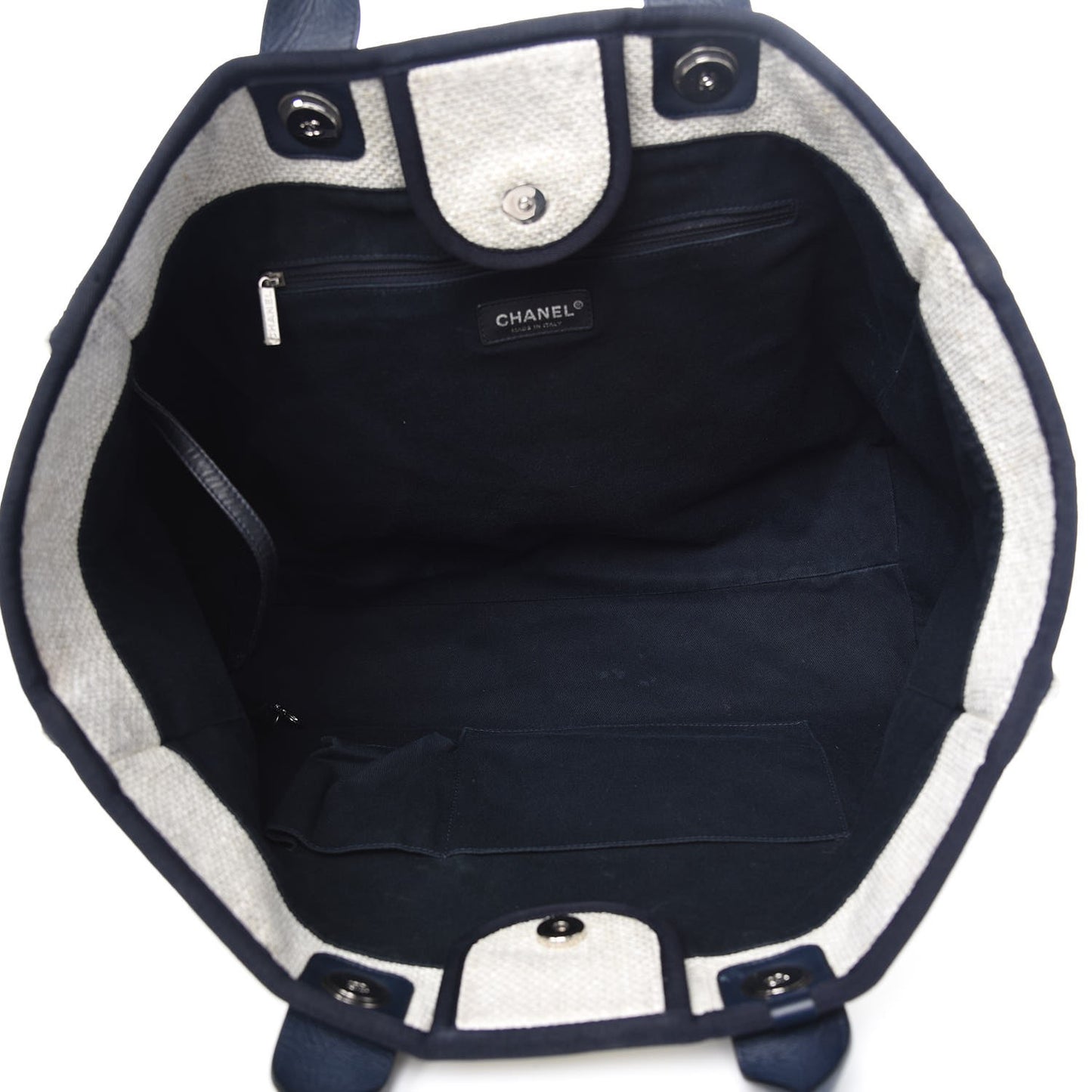 Woven Straw Raffia Extra Large Deauville Tote White Navy