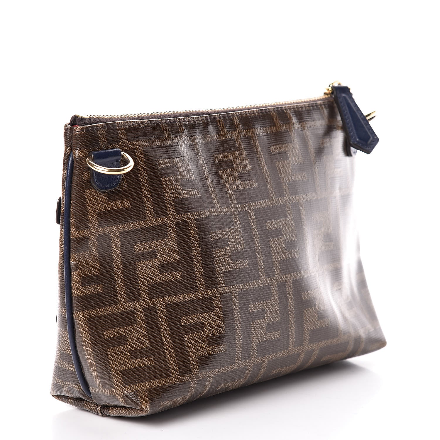 Fendi X FILA Glazed Fabric Vitello Century FF 1974 Mania Pouch Mogano Panna Blueberry 3 of 16