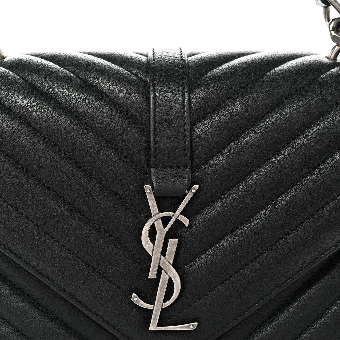 Sheepskin Matelasse Chevron Monogram Medium College Bag Black