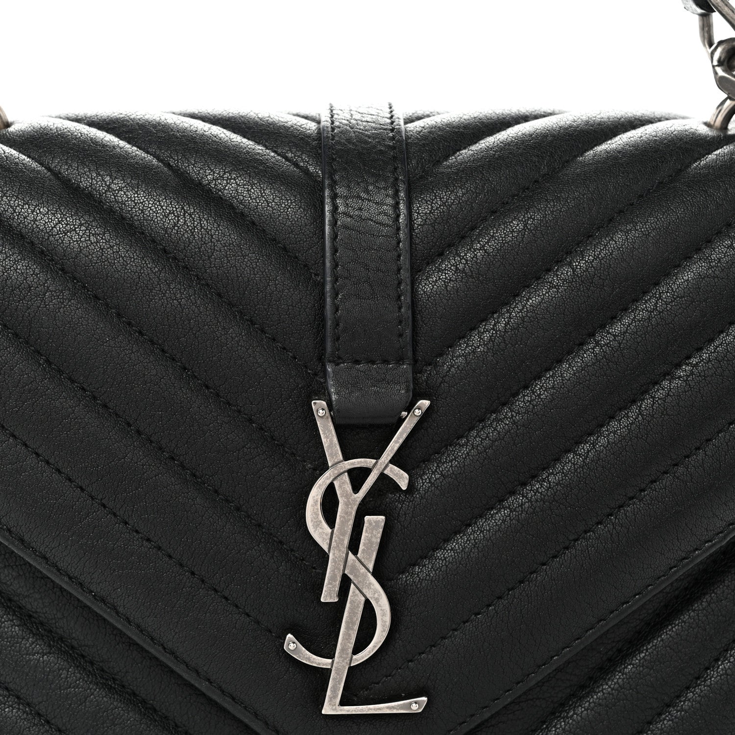 Saint Laurent Sheepskin Matelasse Chevron Monogram Medium College Bag Black 7 of 9