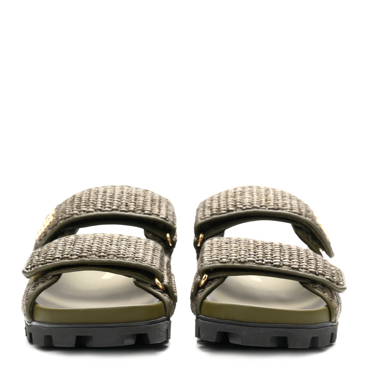 Raffia Logo Slide Sandals 38.5 Militare