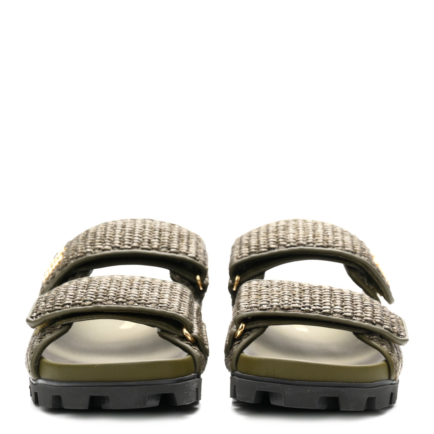 Miu Miu Raffia Logo Slide Sandals 38.5 Militare 3 of 10