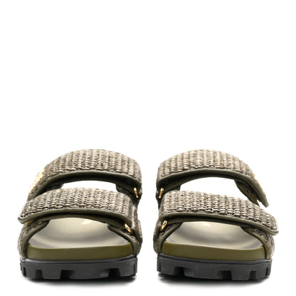 Miu Miu Raffia Logo Slide Sandals 38.5 Militare 3 of 10