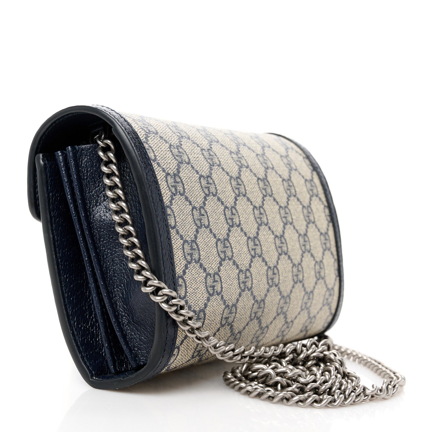 Gucci GG Supreme Monogram Textured Dollar Calfskin Mini Dionysus Chain Wallet Beige Blue 3 of 11