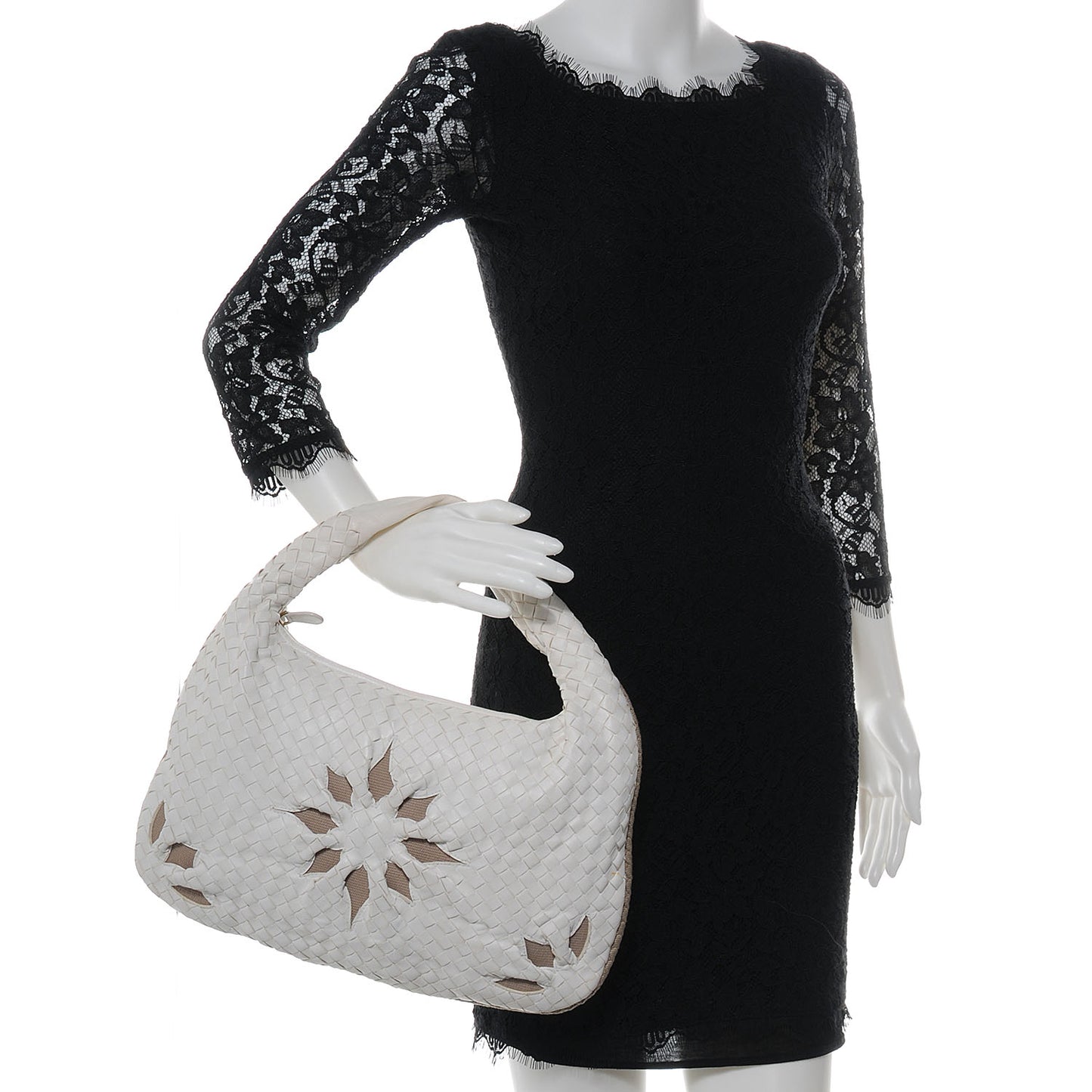 Nappa Intrecciato Flower Medium Veneta Hobo White