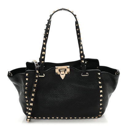 Valentino Garavani Grained Calfskin Small Rockstud Tote Black 1 of 9