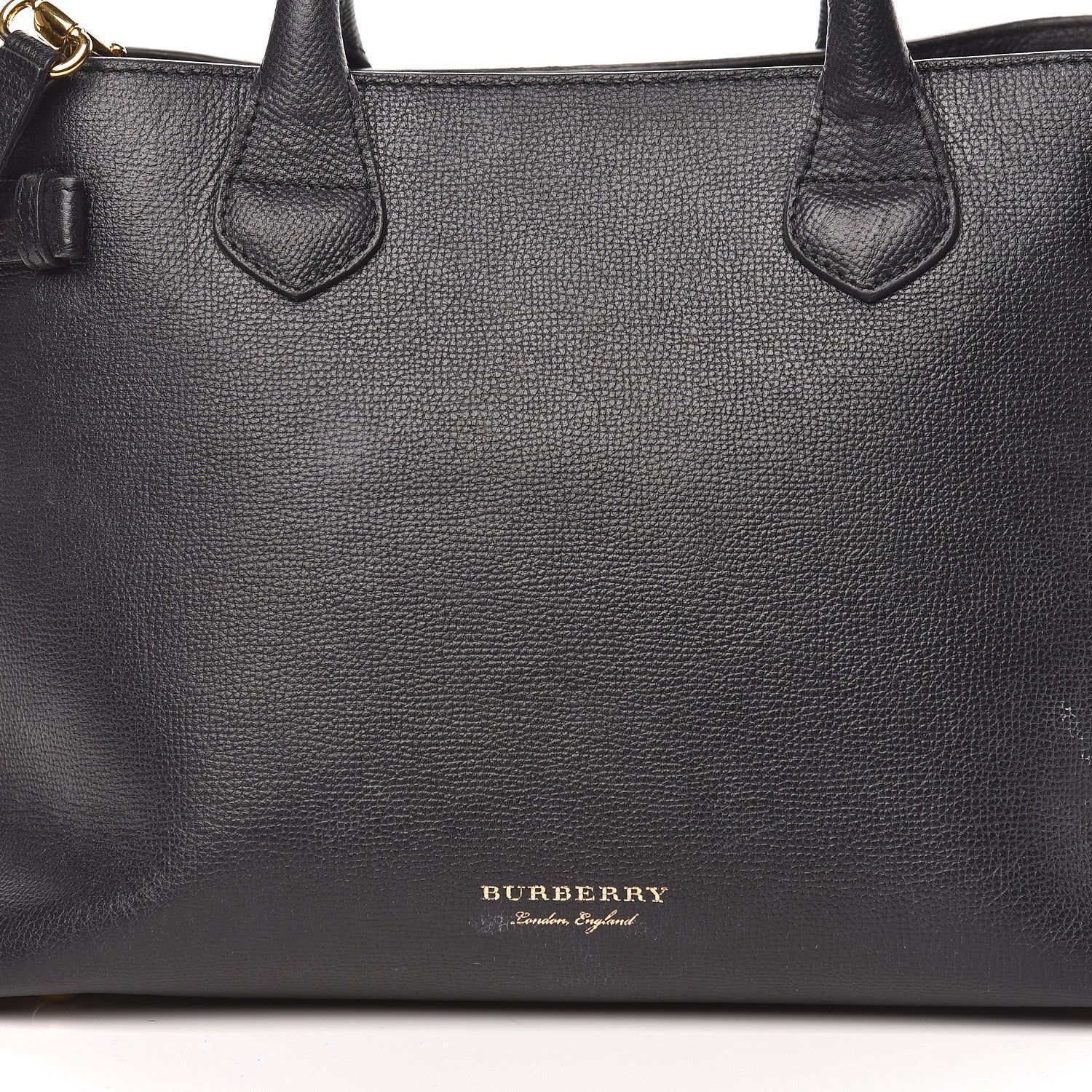 Burberry Grainy Calfskin House Check Medium Banner Tote Black 17 of 18