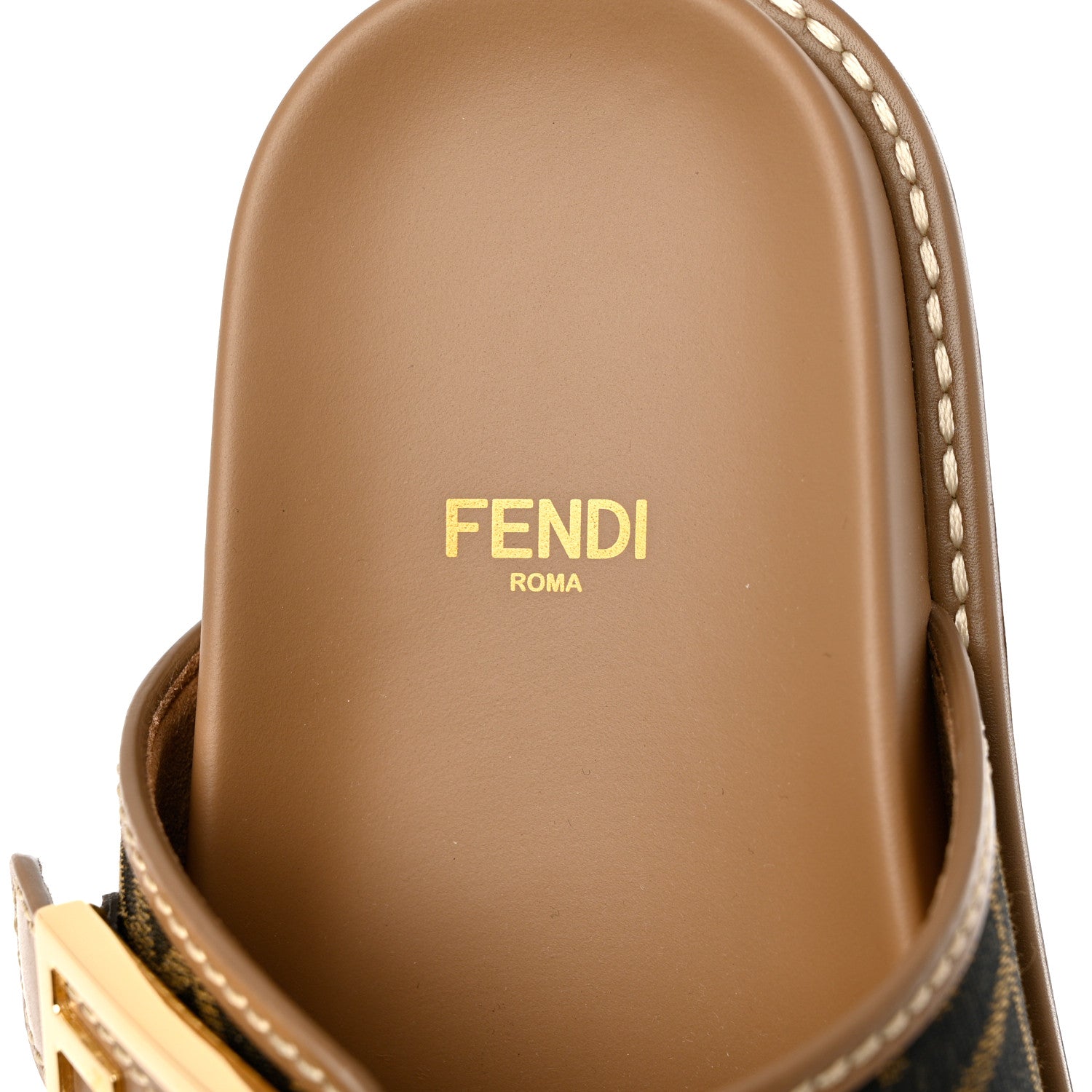Fendi Fabric Jacquard Nappa FF Womens Fendi Feel Buckled Slide Sandals 35.5 Tobacco Black Miele Scuro 6 of 10