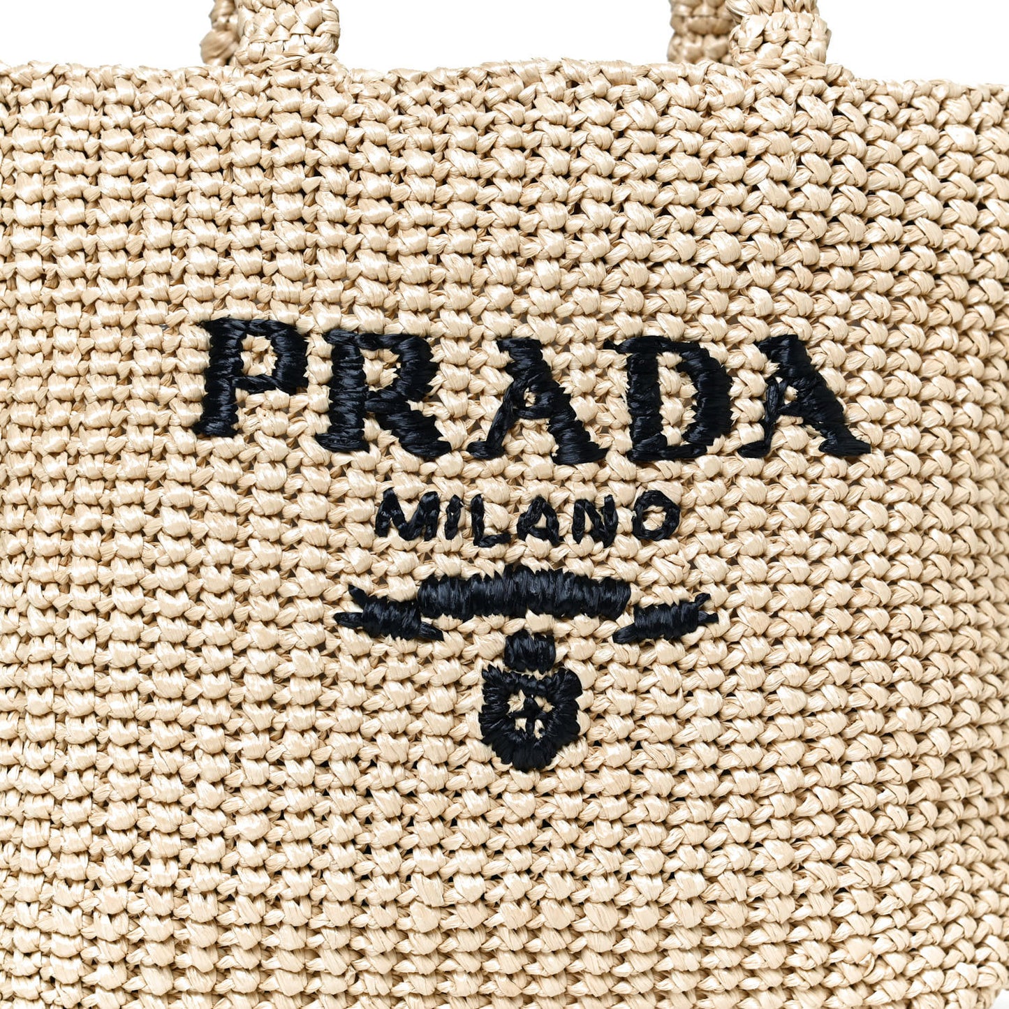 Yarn Raffia Effect Crochet Embroidered Small Logo Tote Naturale