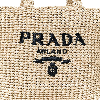 Prada Yarn Raffia Effect Crochet Embroidered Small Logo Tote Naturale 8 of 10