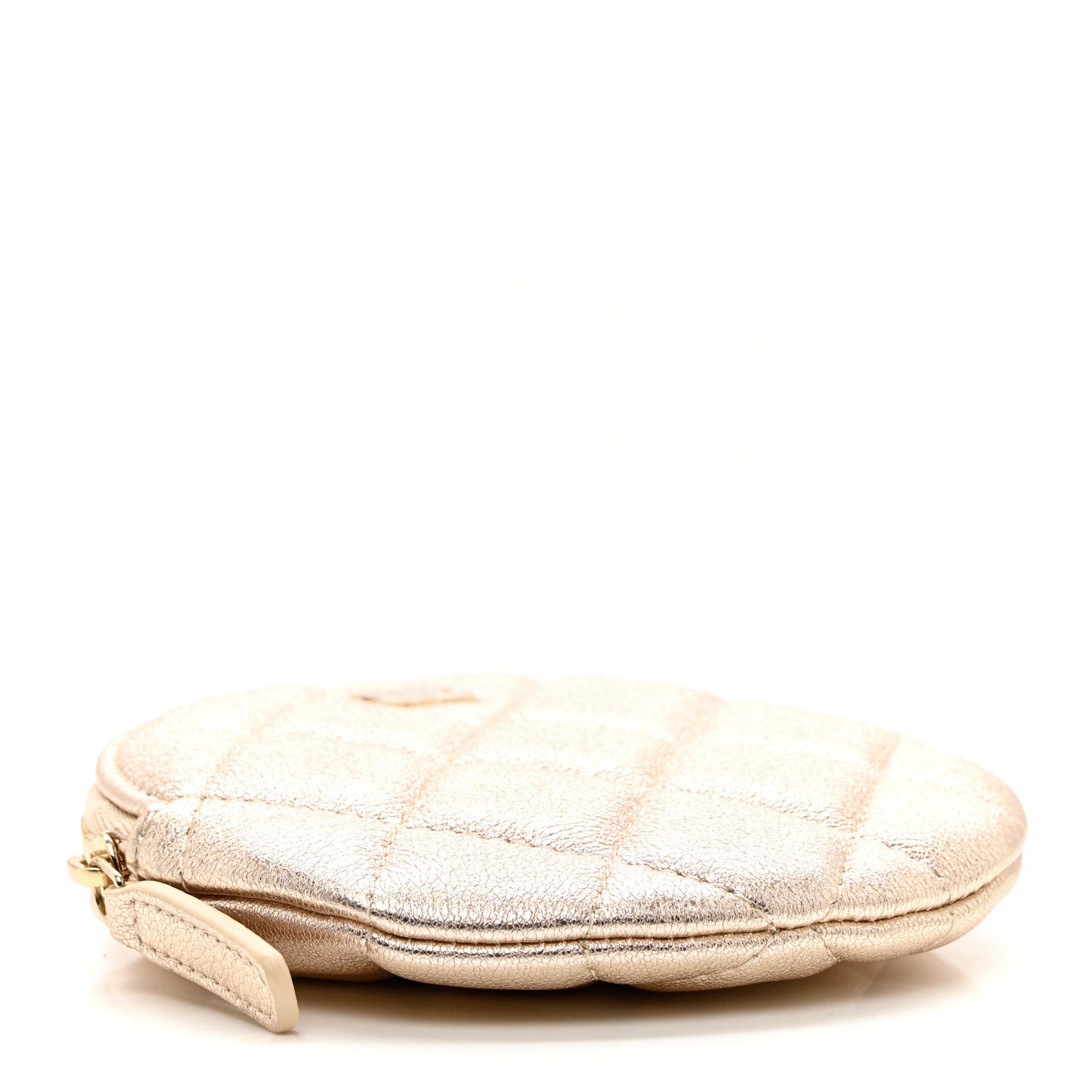 Metallic Lambskin Quilted Round Clip On Coin Purse Gold