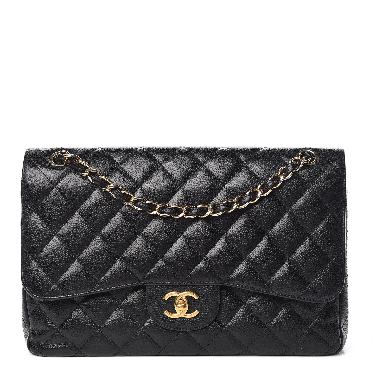Caviar Quilted Jumbo Double Flap Black
