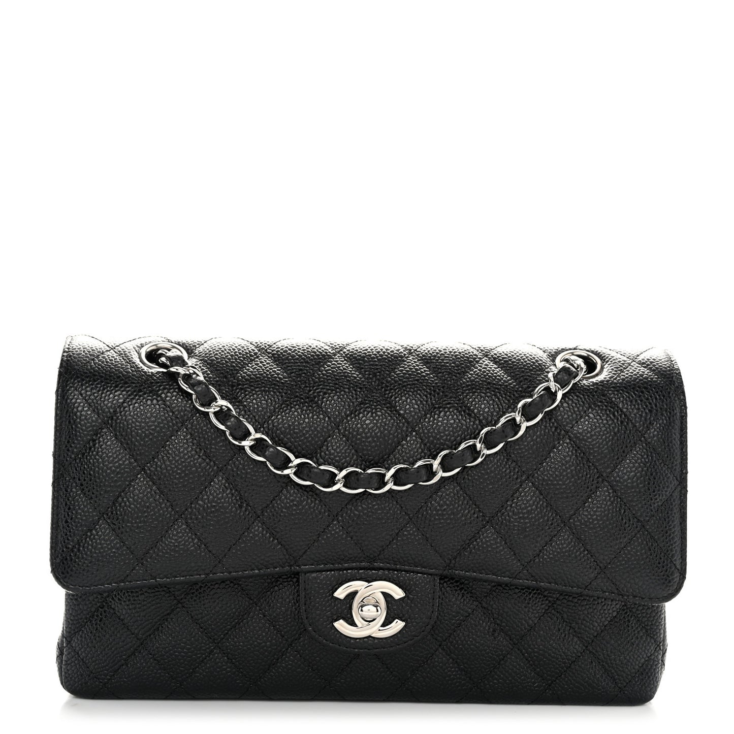 Caviar Quilted Medium Double Flap Black