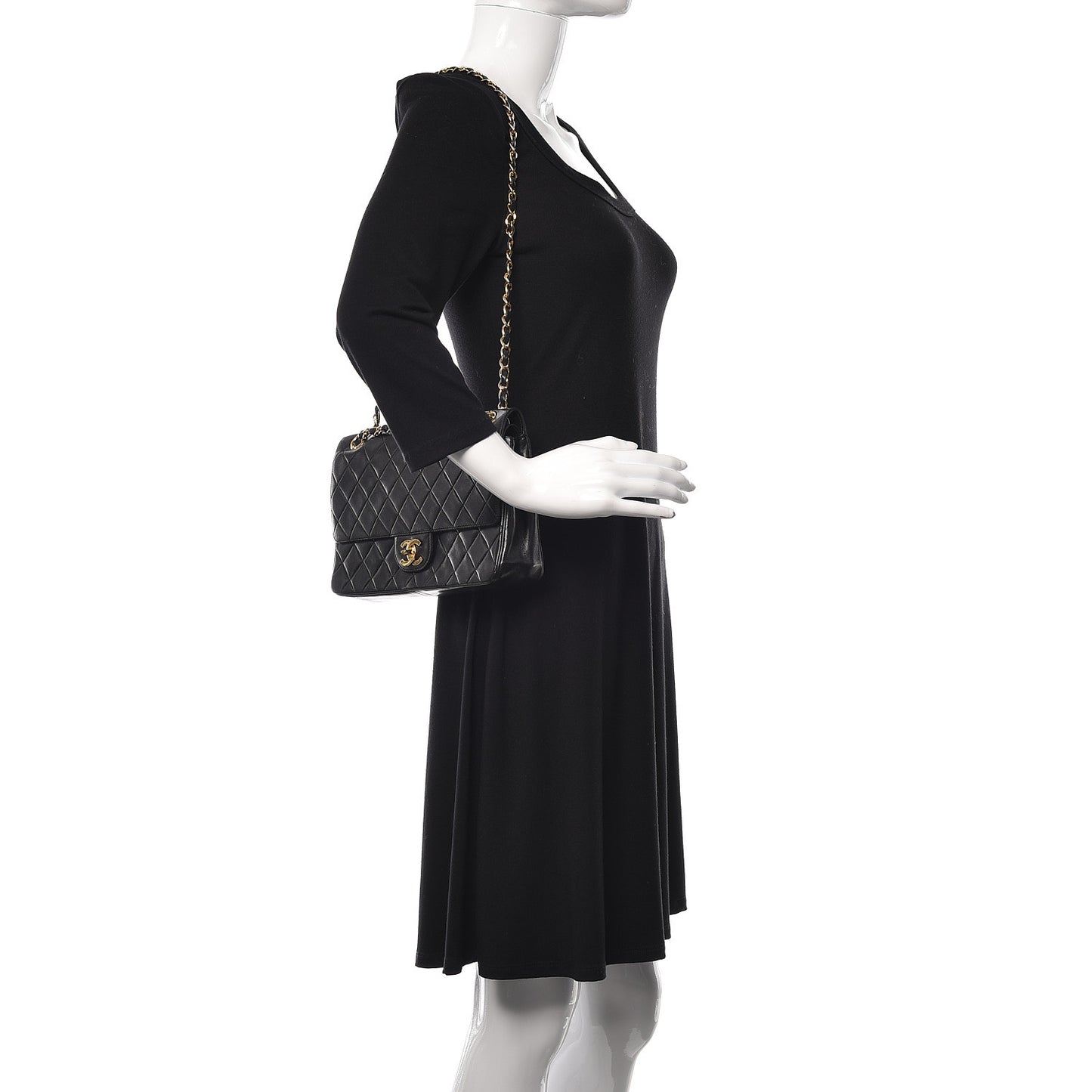 Lambskin Quilted Medium Double Flap Black