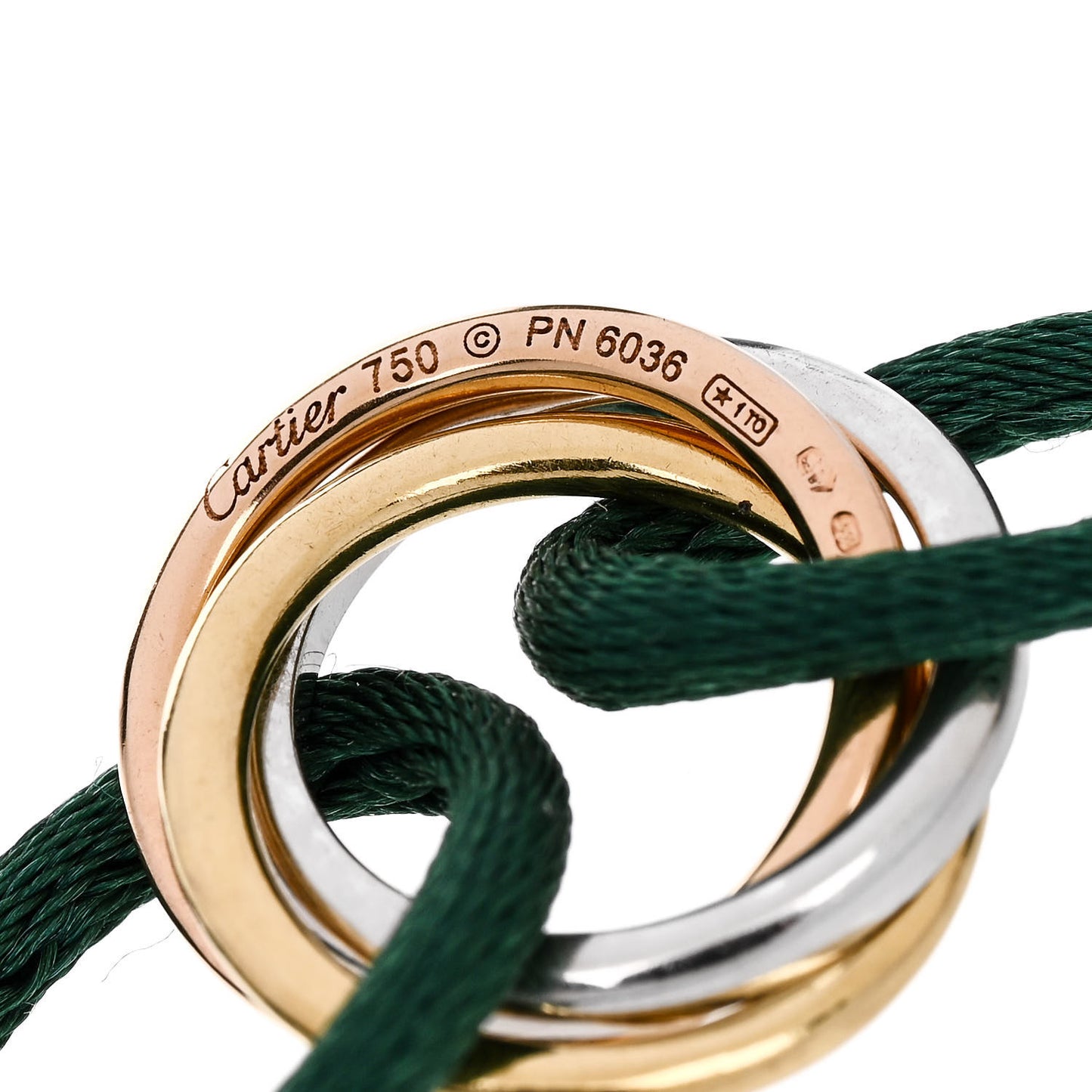 18K White Yellow Pink Gold Diamond Trinity Cord Bracelet Green