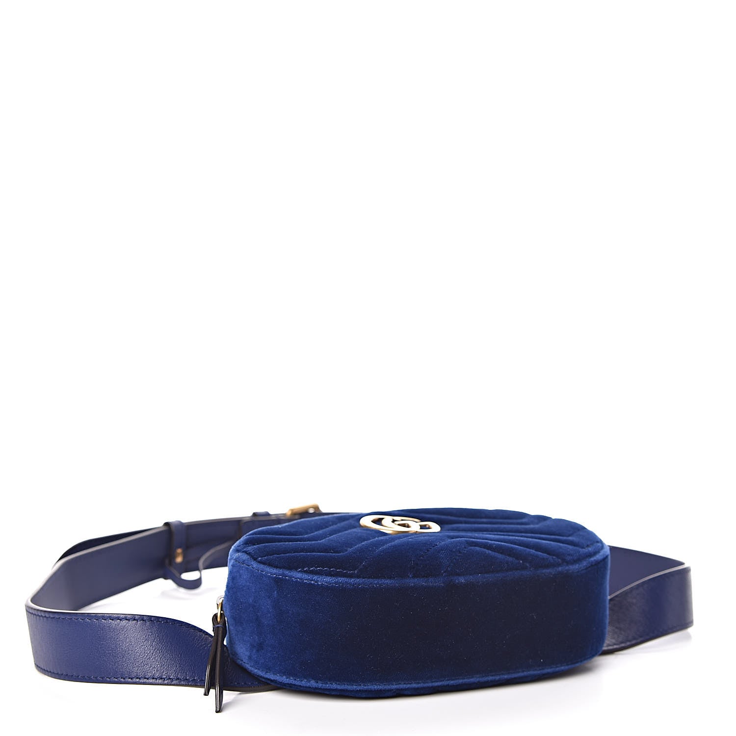 Gucci Velvet Matelasse GG Marmont Belt Bag 95 38 Cobalt Blue 4 of 10