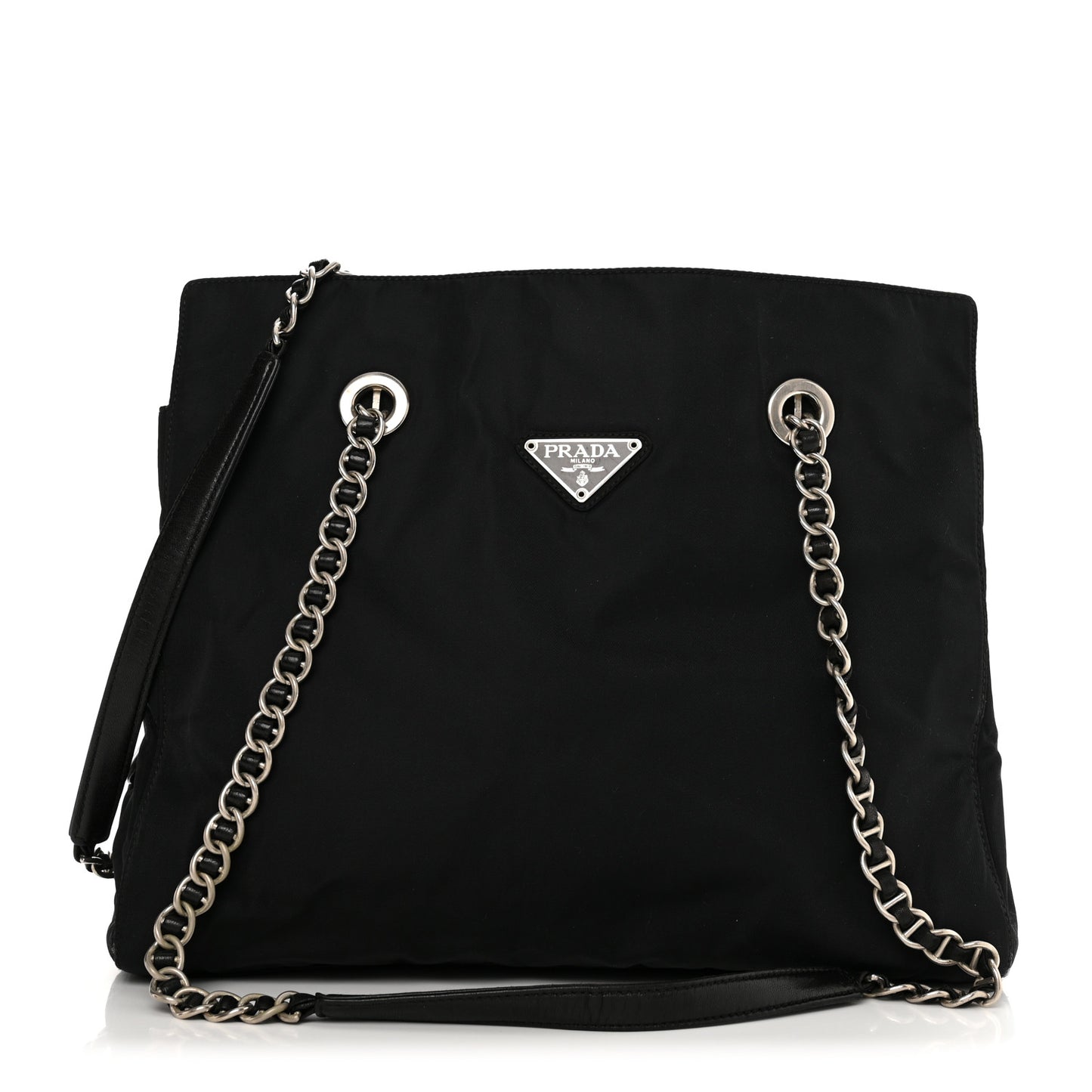 Tessuto Nylon Acciaio Chain Shoulder Bag Black