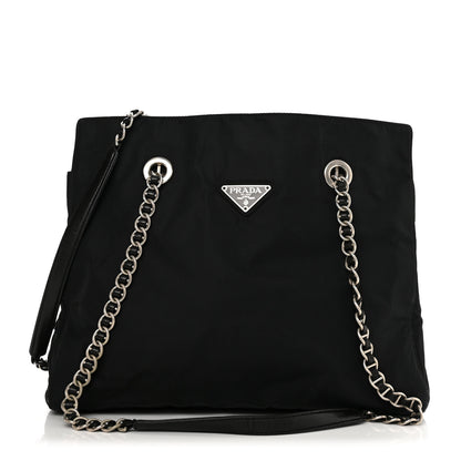 Prada Tessuto Nylon Acciaio Chain Shoulder Bag Black 1 of 11