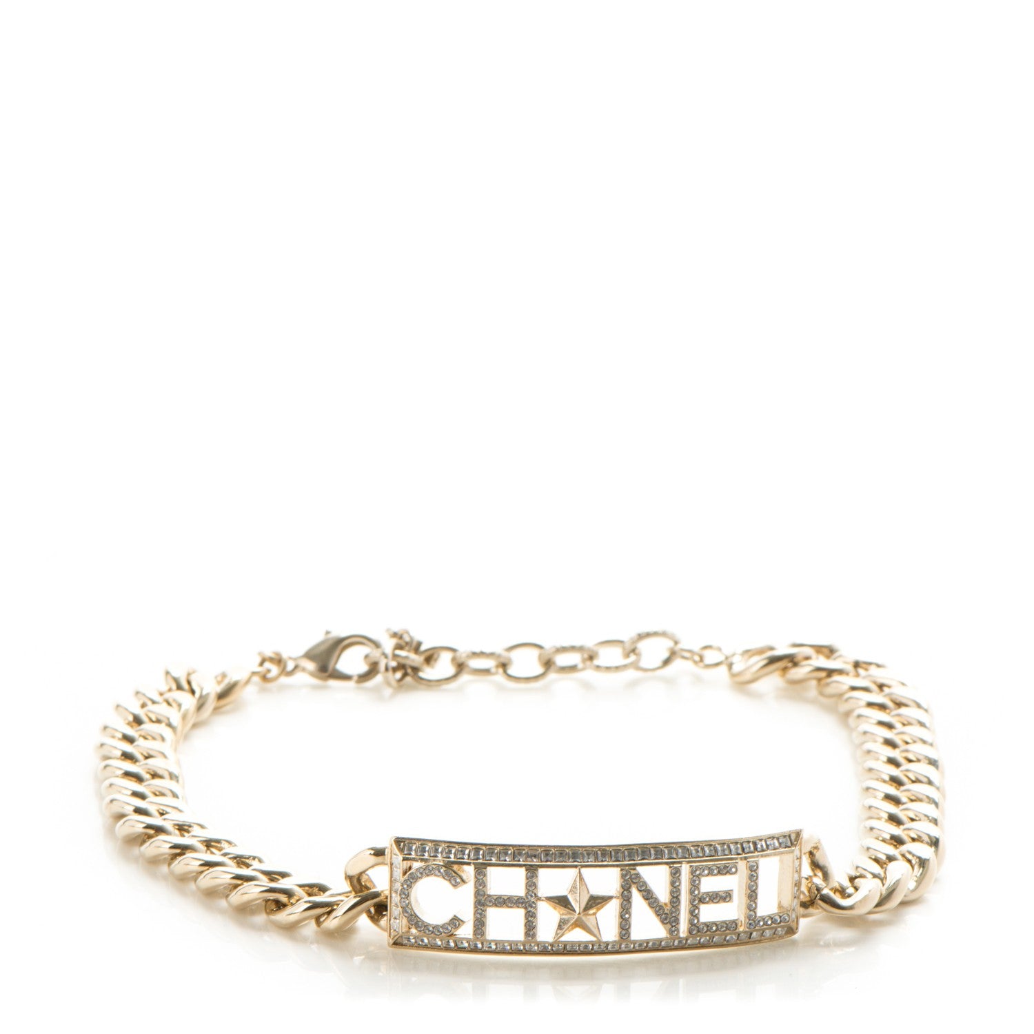Chanel Crystal Chain Link Choker Necklace Gold 1 of 4