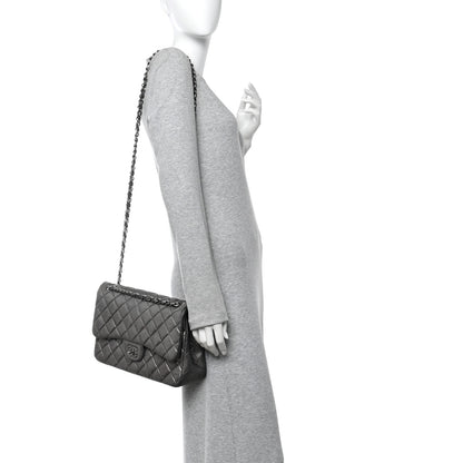 Chanel Metallic Perforated Lambskin Quilted Jumbo Double Flap  Dark Silver 2 of 10
