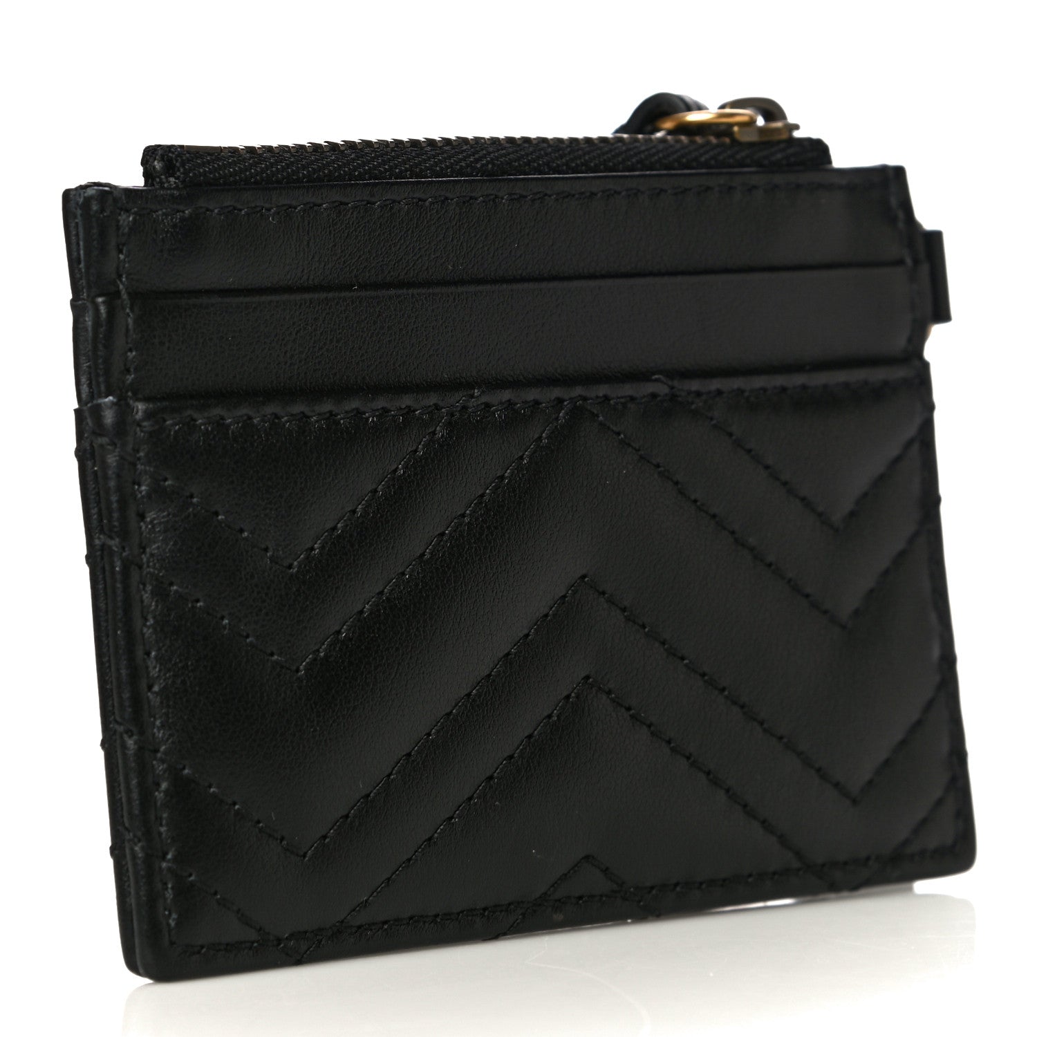 Gucci Calfskin Matelasse Chevron GG Marmont Key Case Card Holder Black 3 of 12