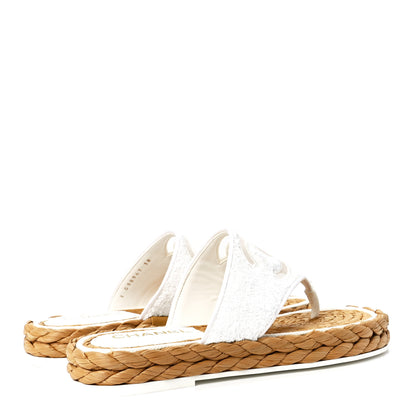Chanel Terry Cloth Raffia CC Logo Thong Sandals 38 White 4 of 17