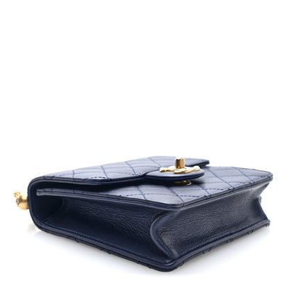 Chanel Iridescent Lambskin Quilted Chic Pearls Flap Navy Blue 5 of 10