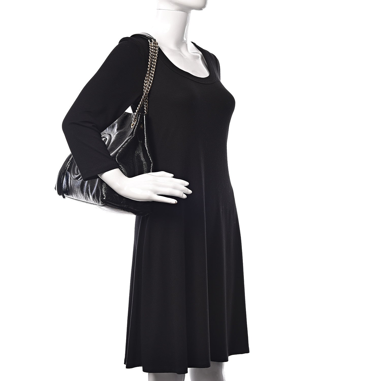 Gucci Patent Medium Soho Chain Shoulder Bag Black 2 of 10