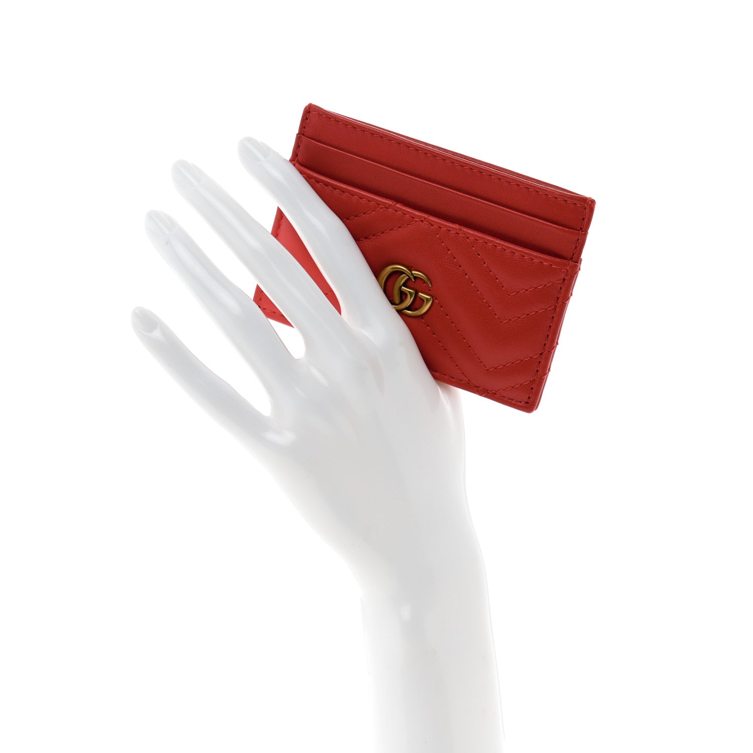 Gucci Calfskin Matelasse GG Marmont Card Holder Hibiscus Red 2 of 7