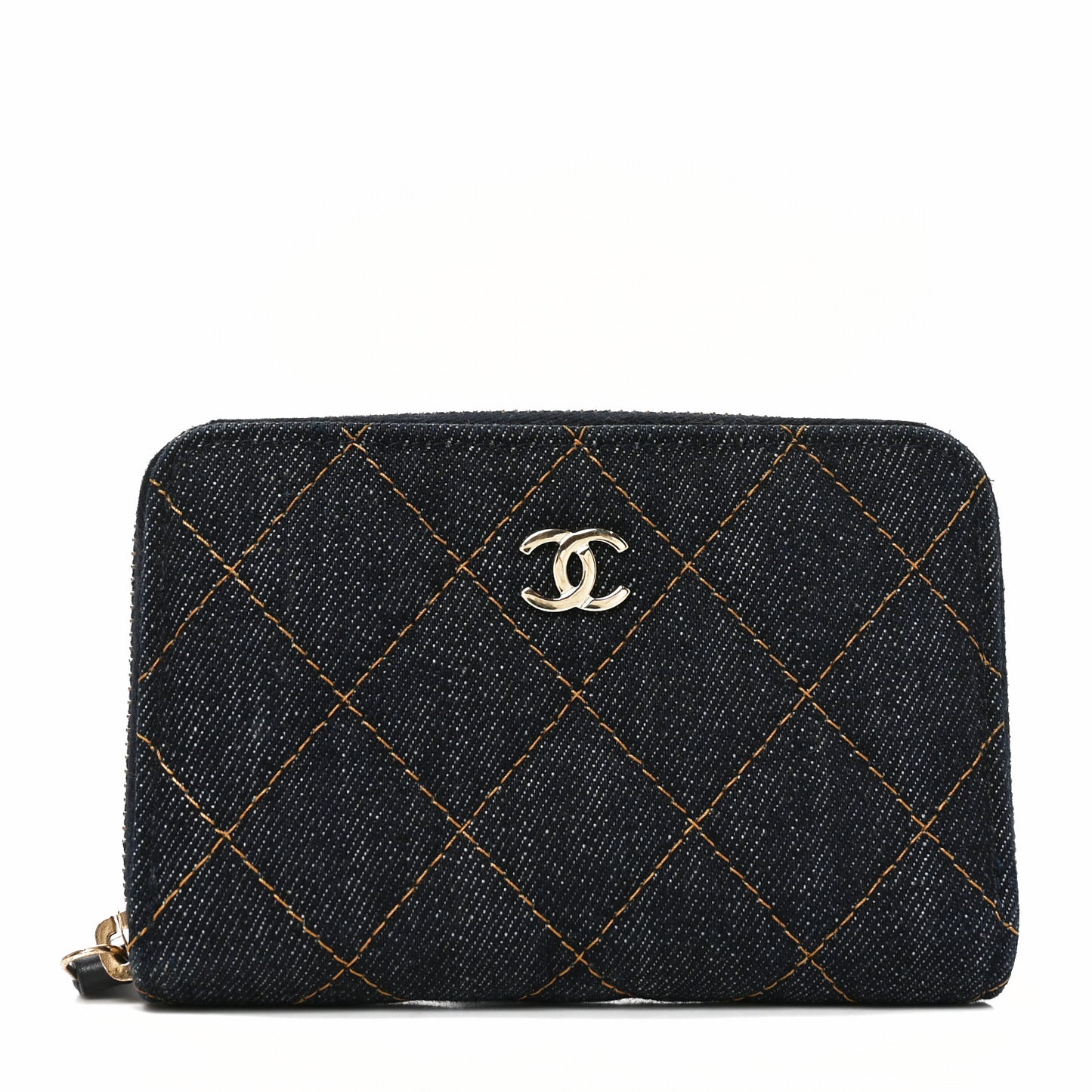 Denim Quilted Zip Coin Purse Dark Blue Orange