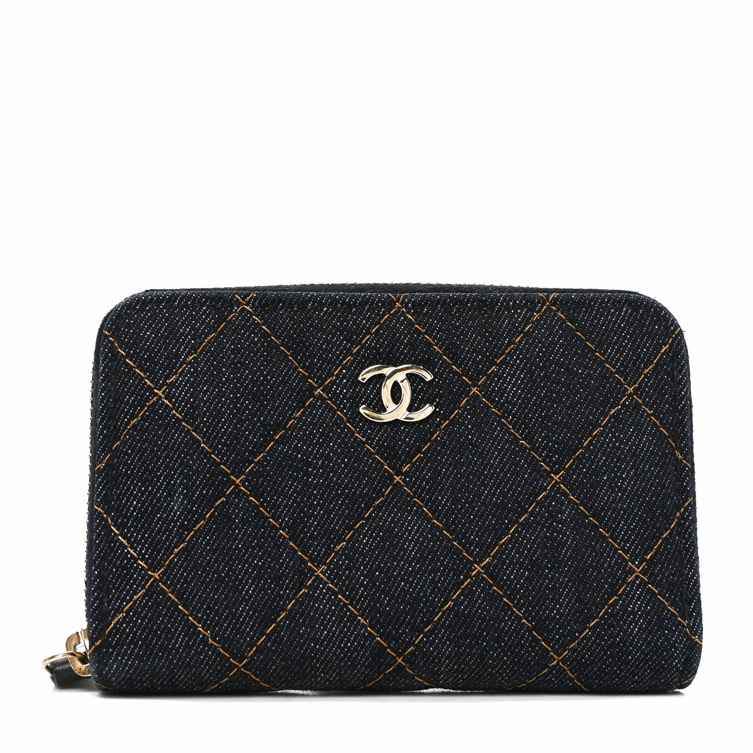 Chanel Denim Quilted Zip Coin Purse Dark Blue Orange 1 of 8