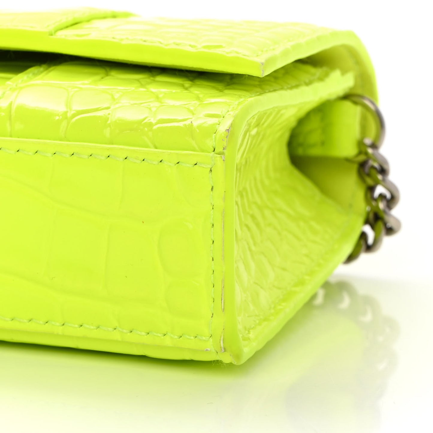 Shiny Calfskin Crocodile Embossed Hourglass Chain Bag Fluo Yellow