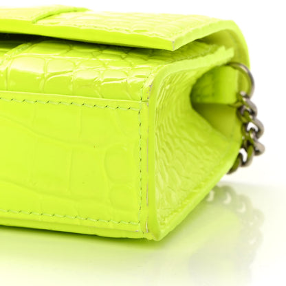 Balenciaga Shiny Calfskin Crocodile Embossed Hourglass Chain Bag Fluo Yellow 9 of 13