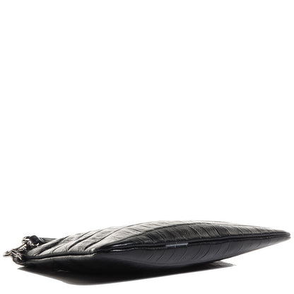 Saint Laurent Calfskin Crocodile Embossed Monogram Zip Pouch Black 4 of 9