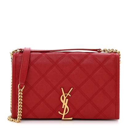 Saint Laurent Lambskin Diamond Quilted Becky Chain Wallet Rouge Eros 1 of 10