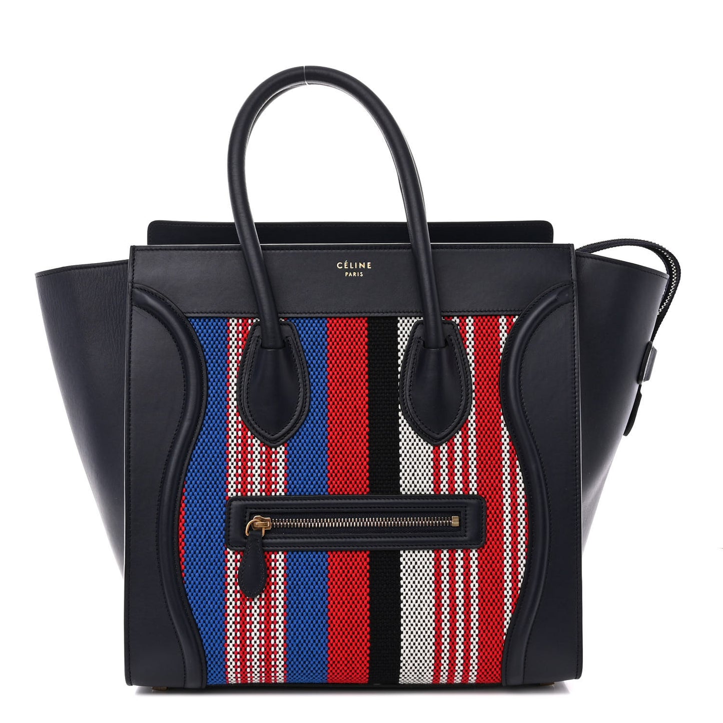 Smooth Calfskin Striped Cotton Canvas Mini Luggage Navy Blue