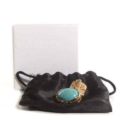 Saint Laurent Glass Cabochon Arty Ovale Ring 4 Gold Turquoise 5 of 5